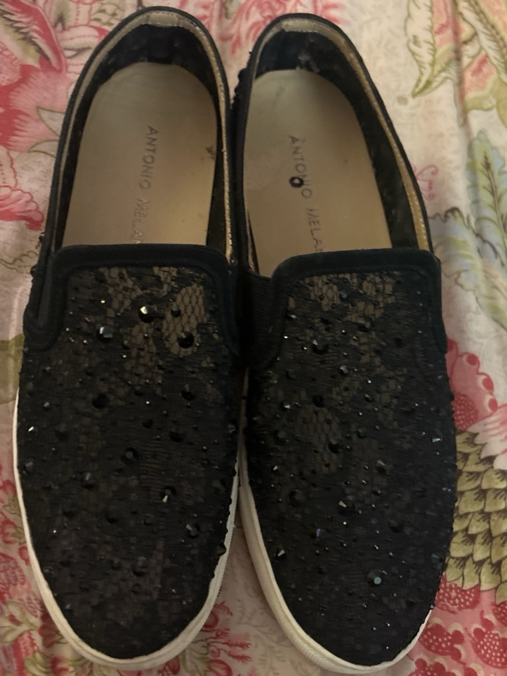 Antonio Melani Black Embellished Slip-On Sneakers